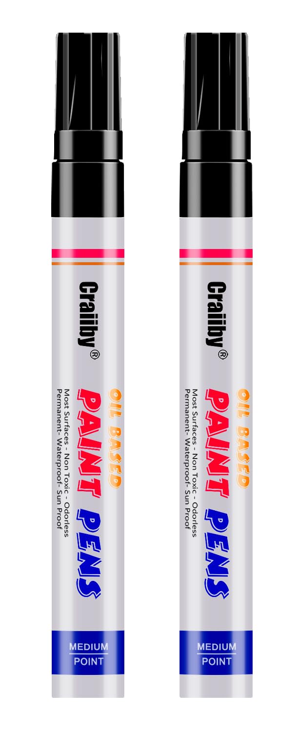 Craiiby black paint marker close-up showing 2-3mm tip for precise wood projects.