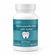 Crait remineralizing gum bottle with 70 mg hydroxyapatite per piece for enamel-friendly freshness.