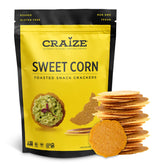 Craize Sweet Corn Crisps bag shown, gluten-free and vegan snack option