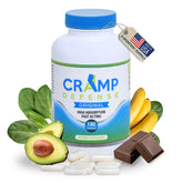 Cramp Defense bottle front view, a US-made magnesium supplement for leg cramps.