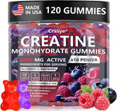 Crasye Creatine Gummies bottle front shows berry flavor for workouts