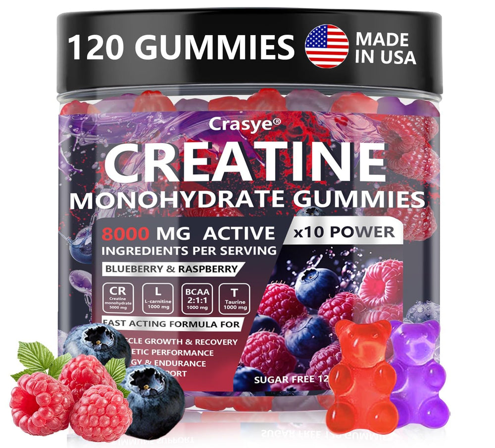 Crasye Creatine Gummies bottle front for daily workout support