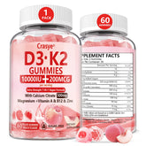 Crasye Vitamin D3 K2 Gummies peach bottle suggesting bone-supporting daily use.