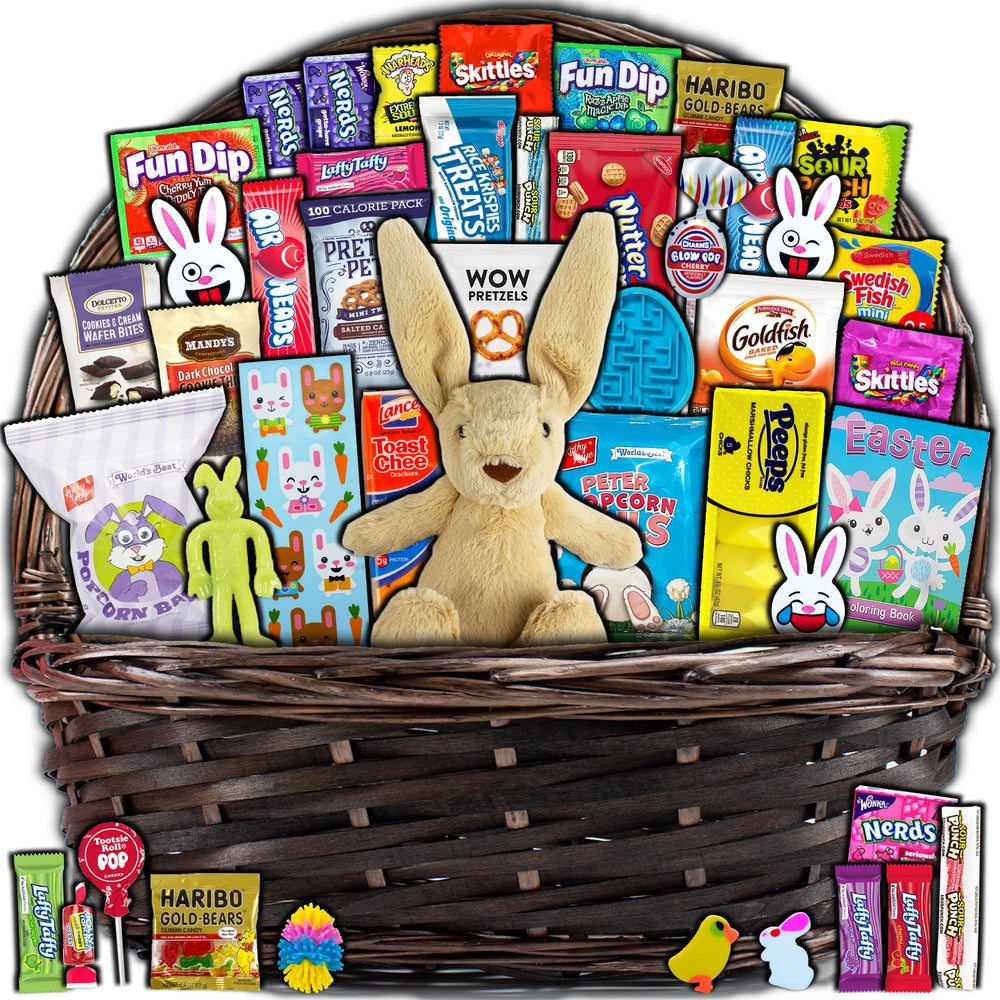 CRAVEBOX Easter basket plush bunny centerpiece with snacks for a ready-to-gift surprise and delight