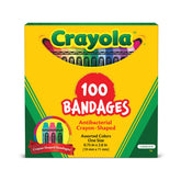 Crayola shaped bandages 100ct packaging for kid-friendly first-aid.