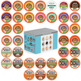Crazy Cups flavored decaf coffee pods 36-count display showing variety and aroma.