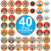 Crazy Cups flavored decaf pods in a 40-count box front for easy daily tasting.