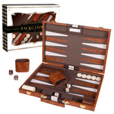 Crazy Games premium backgammon board, 15-inch leatherette surface, ideal for family game night.