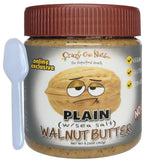CrazyGoNuts Walnut Butter Plain with Sea Salt showing the taster spoon and smooth texture for easy serving