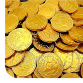 CRAZYOUTLET chocolate coins in gold foil for festive gift presentation.