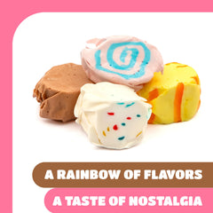 Soft, chewy texture with retro banana and cotton candy flavors.