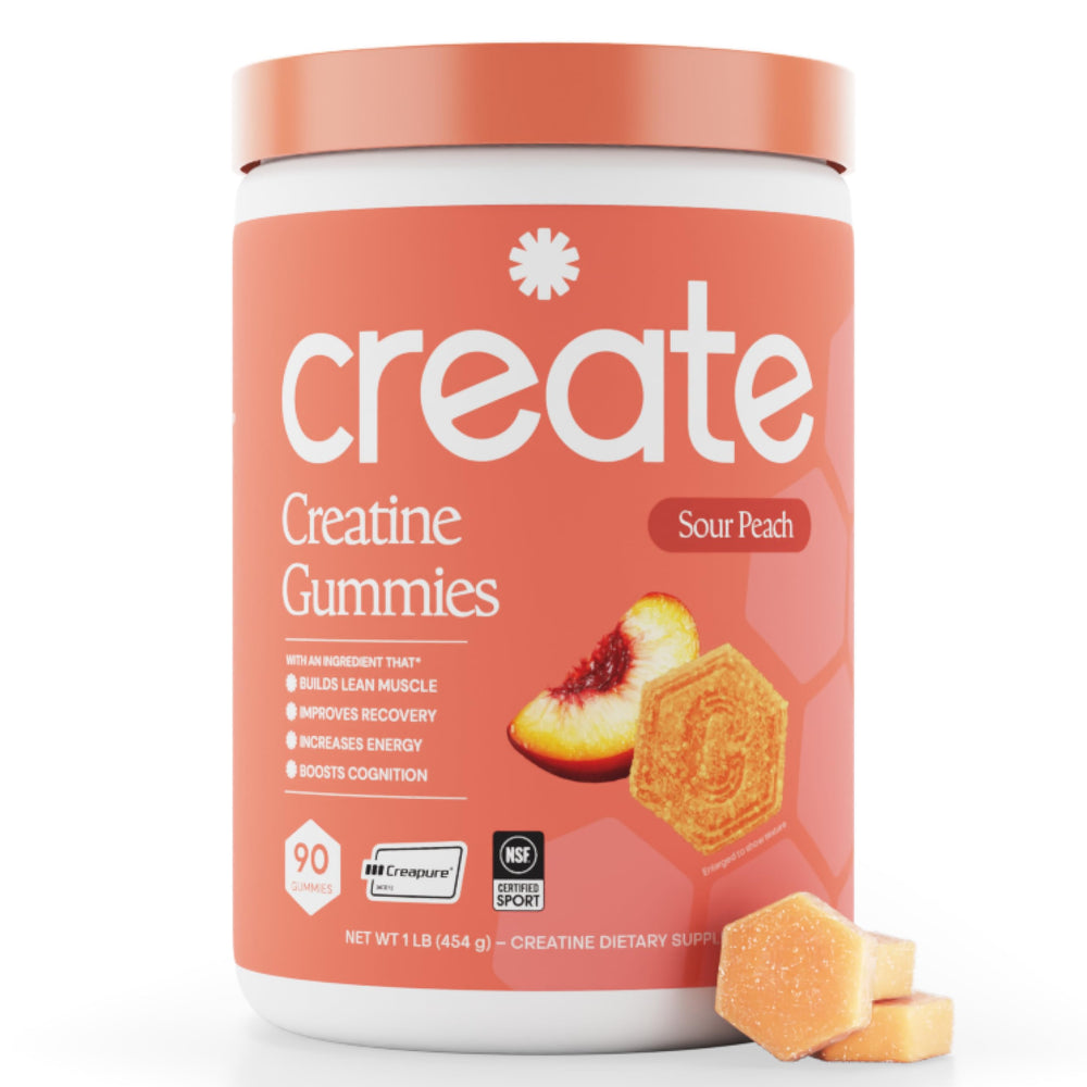 Create Creatine Monohydrate Gummies bottle and pour show convenient, on-the-go performance support