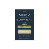 Cremo Exfoliating Body Bar Palo Santo scent shows exfoliating texture and cleansing action