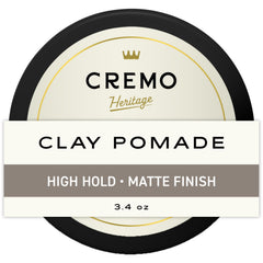 Cremo Hair Styling Clay packaging highlights premium barber-grade hold.