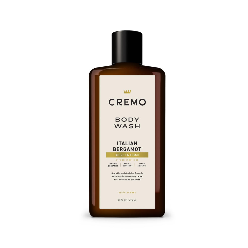 Cremo Italian Bergamot bottle highlights a sophisticated scent for daily grooming.