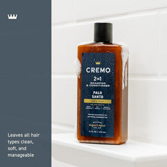 Cremo Palo Santo 2-in-1 label close-up signals layered fragrance notes