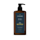 Cremo Palo Santo Body Wash pump bottle for easy shower routine and moisturizing cleanse.