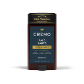 Cremo Palo Santo deodorant bottle closeup highlights premium packaging and fragrance.