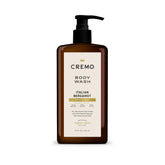 Cremo Rich-Lathering Italian Bergamot Body Wash bottle in a pump for easy use.
