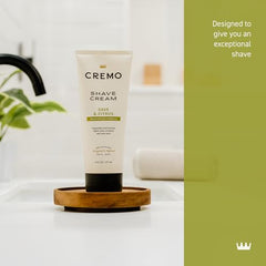 Cremo Sage & Citrus shave cream lather demonstrates rich texture that supports smooth razor glide.