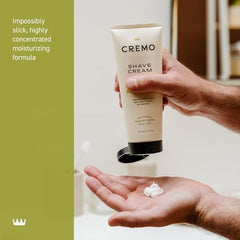 Cremo Sage & Citrus bottle with razor illustrates cooling finish on skin.