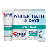 Crest 3D White Brilliance Blast toothpaste tube front for whitening and cavity protection