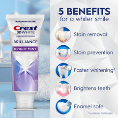 Crest 3D White Brilliance foamy brush action supports effective surface stain removal.
