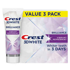 Crest 3D White Brilliance Vibrant Peppermint toothpaste tube front for a fresh start