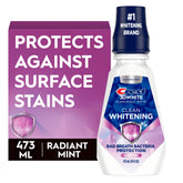 Crest 3D White Glamorous White bottle on bathroom counter for whitening routine.