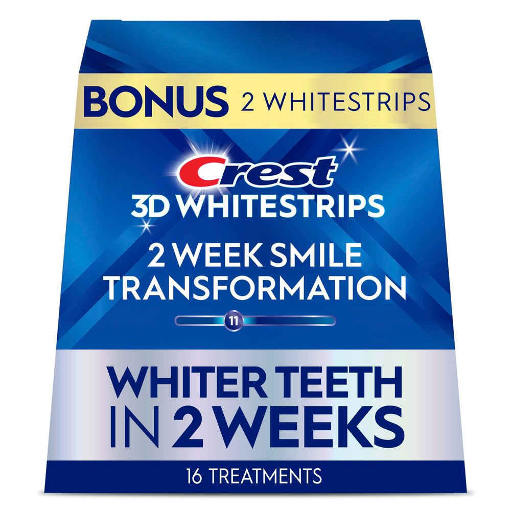 Crest 3D Whitestrips Glamorous White packaging highlights convenient at-home whitening