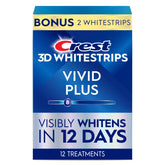 Crest 3D Whitestrips Vivid Plus top strip applied for whitening benefits