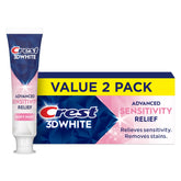Crest 3DWhite Sensitivity Relief Soft Mint toothpaste tube front shows trusted whitening and anti-sensitivity benefits.