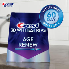 Crest 3D Whitestrips Age Renew upper-teeth strip applied for whitening.