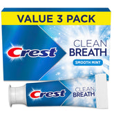 Crest Clean Breath pack shows three 3.3oz tubes for fresh breath