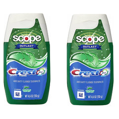Crest Complete Whitening Plus Scope toothpaste tube front, two-pack, for daily brushing and tartar control.