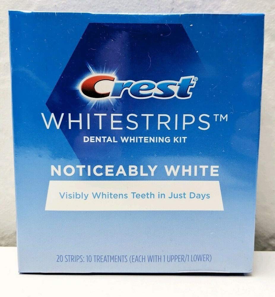 Crest Noticeably White Whitestrips pack front for convenient whitening