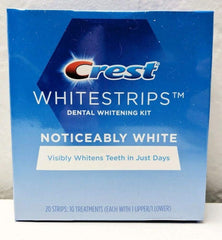 Crest Noticeably White Whitestrips pack front for convenient whitening