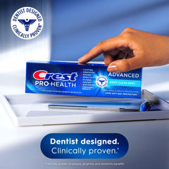 Crest Pro-Health Advanced Deep Clean Mint toothpaste being squeezed onto a toothbrush