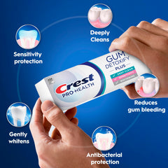 Crest Pro-Health Gum Detoxify Plus tube on a brush ready for brushing