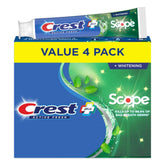 Crest Whitening Plus Scope toothpaste pack shows active fresh formula for cavity protection.