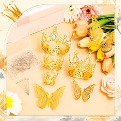 Cridoz gold crown with rhinestones and pearls enhances bouquet accents