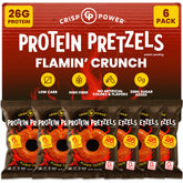 CRISP POWER Protein Pretzels Flamin' Crunch packfront shows bold crunch for on-the-go energy