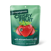Crispy Green freeze-dried strawberries in a bag, ideal for on-the-go snacking.
