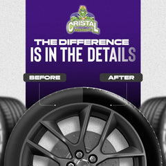 The tire shine provides weatherproof gloss for sun and rain protection.