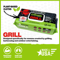 Close-up of Crocodile Cloth Grill Wipes dissolving grease.