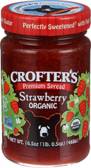 Crofter's Organic Strawberry Spread jar front view, vibrant color for a fresh breakfast.