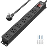 CRST metal-housing 6-outlet power strip for rugged garage use.