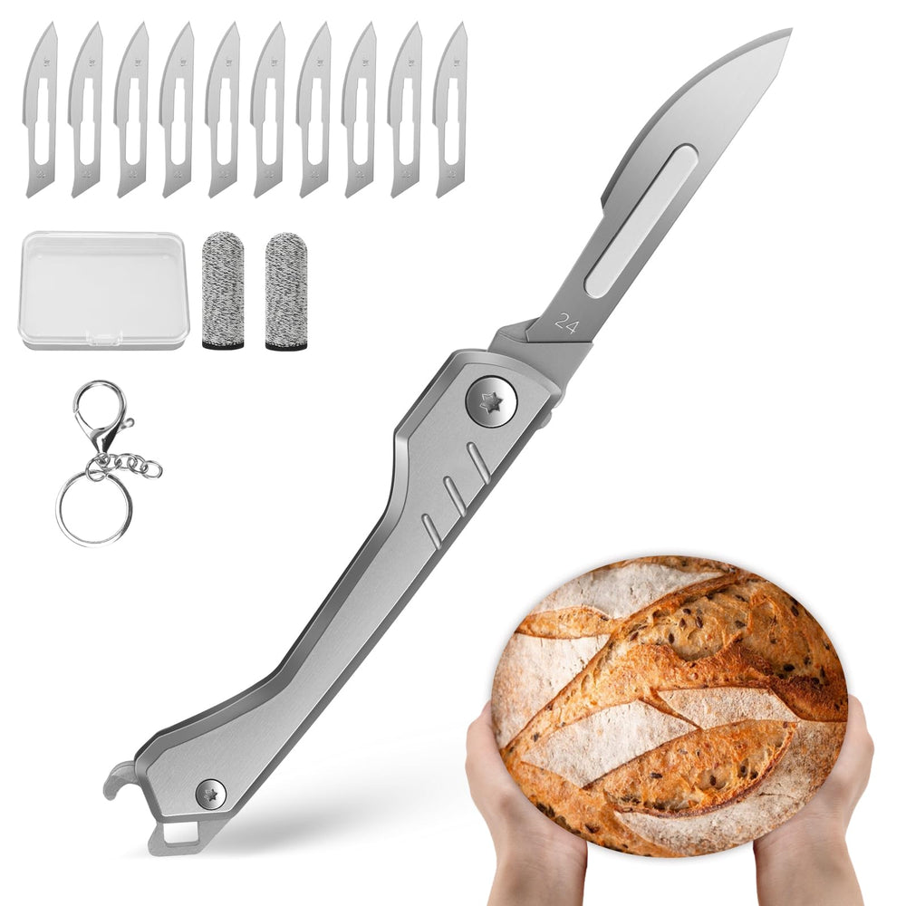 CRUIFU bread lame folding tool in gray for precise dough scoring on the go