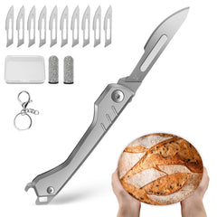 CRUIFU bread lame folding tool in gray for precise dough scoring on the go