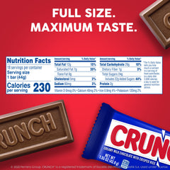 Crunch full-size bar close-up shows milk chocolate and crisped rice for a satisfying crunch.